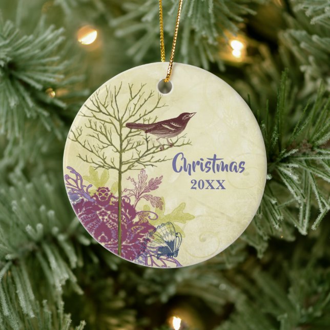 Plum Vintag Bird Christmas Couples Foto Ornament (Baum)