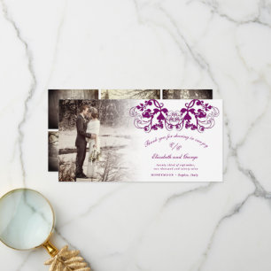 Plum Vintag Damask Floral Blüh Foto Hochzeit Dankeskarte