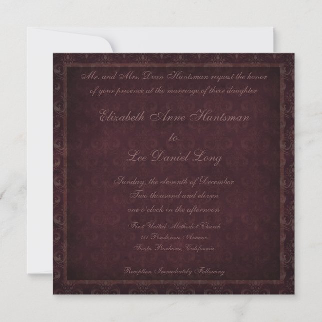 Plum Vintag Damask Hochzeitseinladung Einladung (Vorderseite)