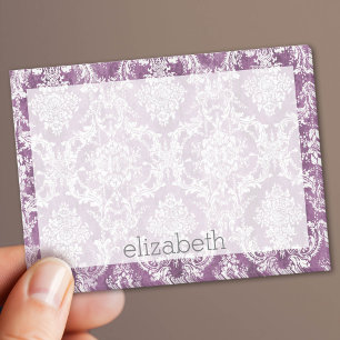Plum Vintag Damask Muster und Name Post-it Klebezettel