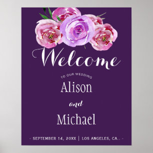 Plum violet florale elegante Hochzeitsempfehlung Poster