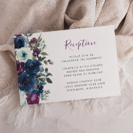 Plum Watercolor Floral Navy Blue Hochzeitsempfang Begleitkarte