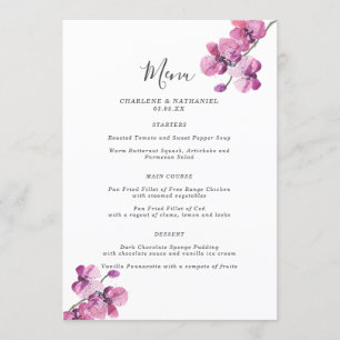 Plum Watercolor Orchid 12x18 Wedding Menu Menükarte