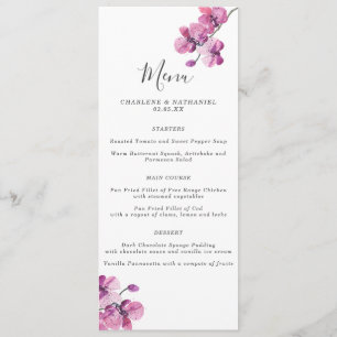 Plum Watercolor Orchid Wedding Menu Menükarte