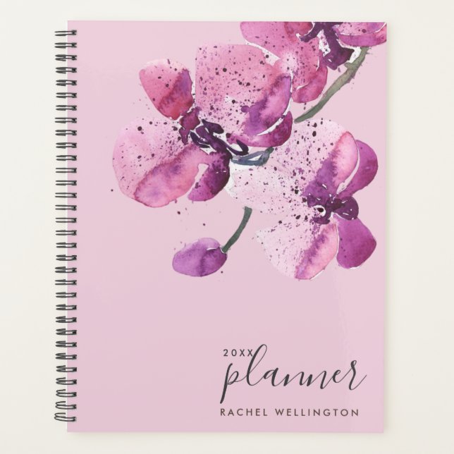 Plum Watercolor Orchids Planner Planer (Vorderseite)