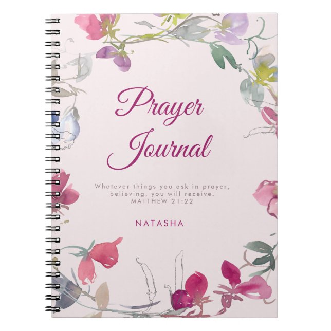 Plum Watercolor Sweet Pea Floral Prayer Journal Notizblock (Vorderseite)