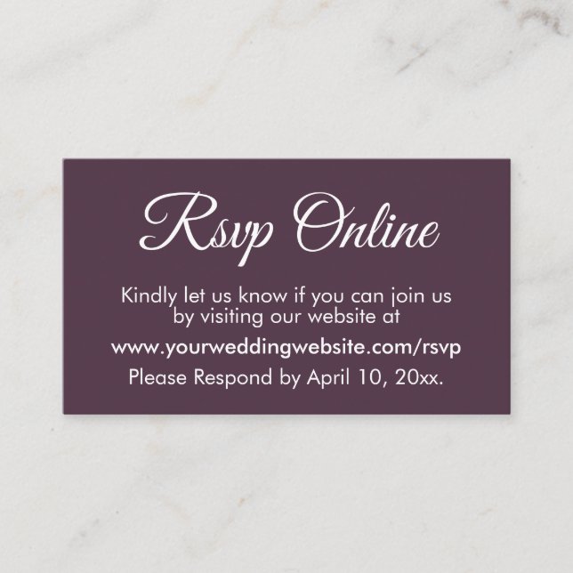 Plum Wedding RSVP Online Elegant Einfach Begleitkarte (Vorderseite)