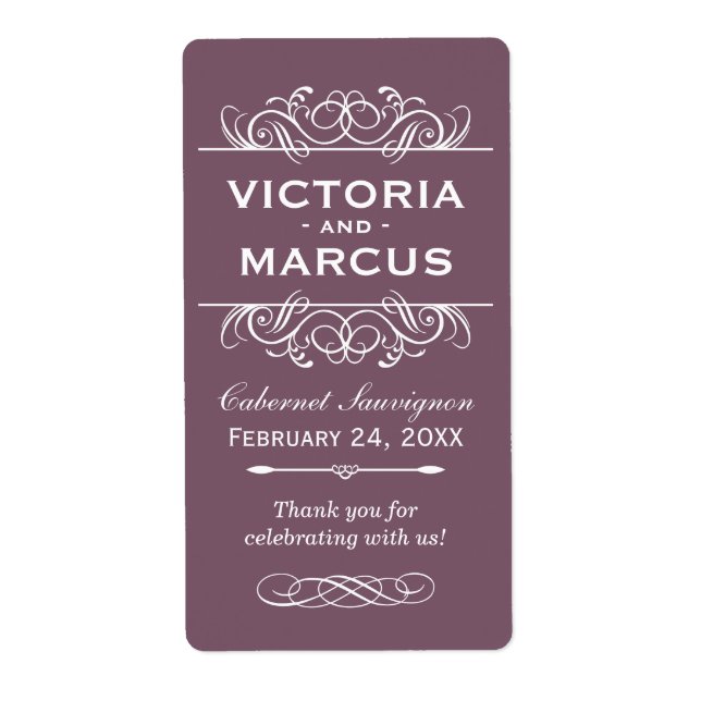 Plum Wedding Wine Bottle Monogram Fevor Labels (Vorne)