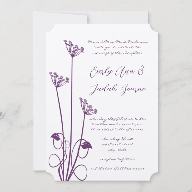 Plum Wild Blume Swirl Hochzeitseinladung Einladung (Vorderseite)