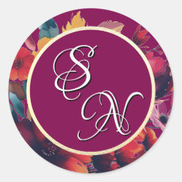 Plum Wildblumen Bouquet Monogram Initial Sticker