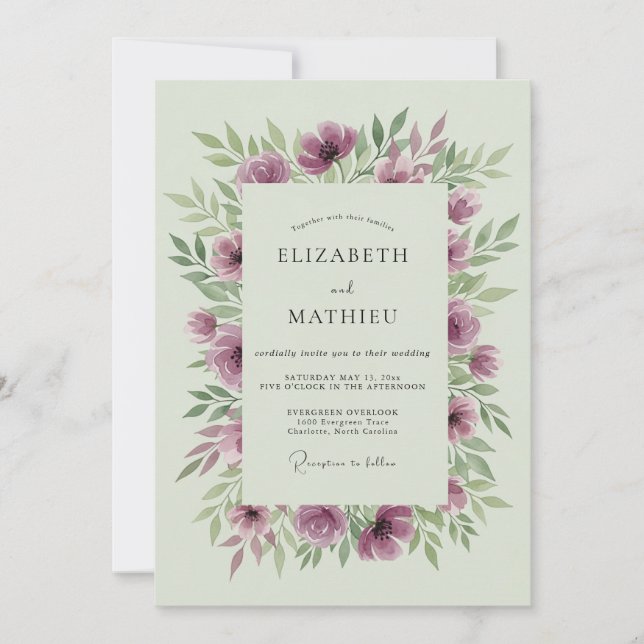 Plum Winsome Botanical Wedding Einladung (Vorderseite)