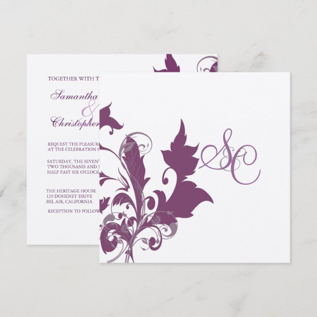 Plum Wirbel Hochzeitseinladungen Einladung (Vorne/Hinten)