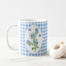 Plumbago Blume und Schmetterlinge auf Blue Gingham