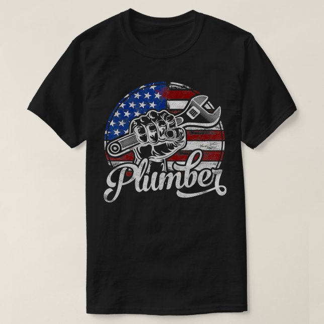 Plumber American Flag Plumbing Gift Pipe Wrench US T-Shirt (Design vorne)