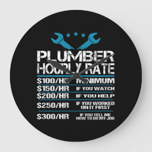 plumber installer fitter Funny Hourly Rate gift id Große Wanduhr