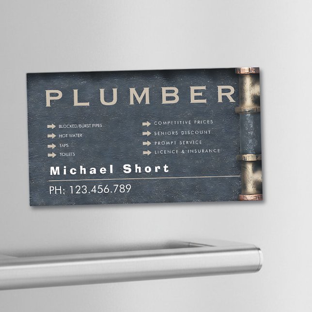 Plumber Magnetic Business Card with Pipe DetaiI Magnetische Visitenkarte (Von Creator hochgeladen)