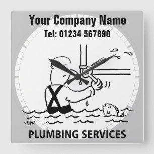 Plumber, Plumbing or Heating Services Quadratische Wanduhr