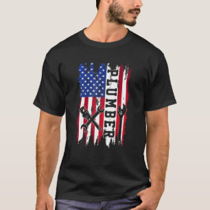Plumber USA Flag Pipe Wrench Tradesman Klempnerpi T-Shirt