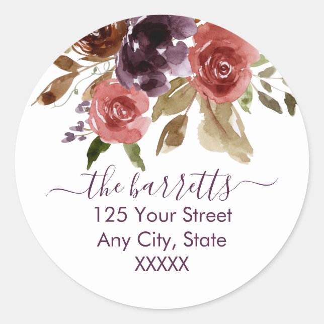 Plumberry Watercolor-Rücksendeadresse Runder Aufkleber (Vorderseite)