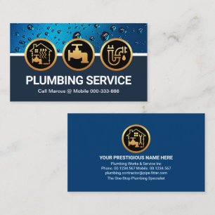 Plumbing Icons Water Drop Business Card Visitenkarte
