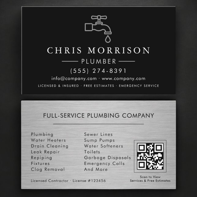 Plumbing Service and Repair Plumber QR Code Visitenkarte (Von Creator hochgeladen)