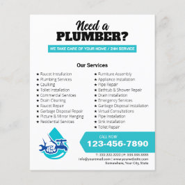 Plumbing Service Water Drop Logo Plumber Business Flyer