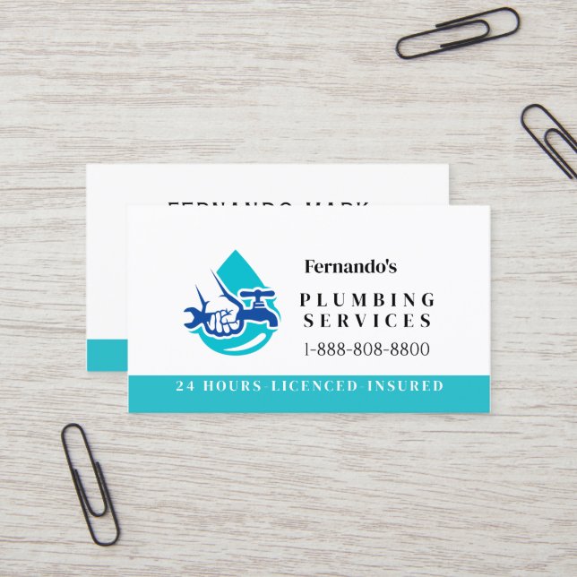 Plumbing Service Water Drop Logo Plumber Business Visitenkarte (Vorderseite/Rückseite Beispiel)