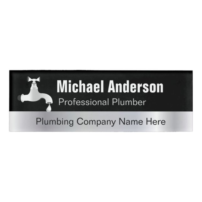 Plumbing Waterworks Service Black Silver Look Namenschild (Vorderseite)