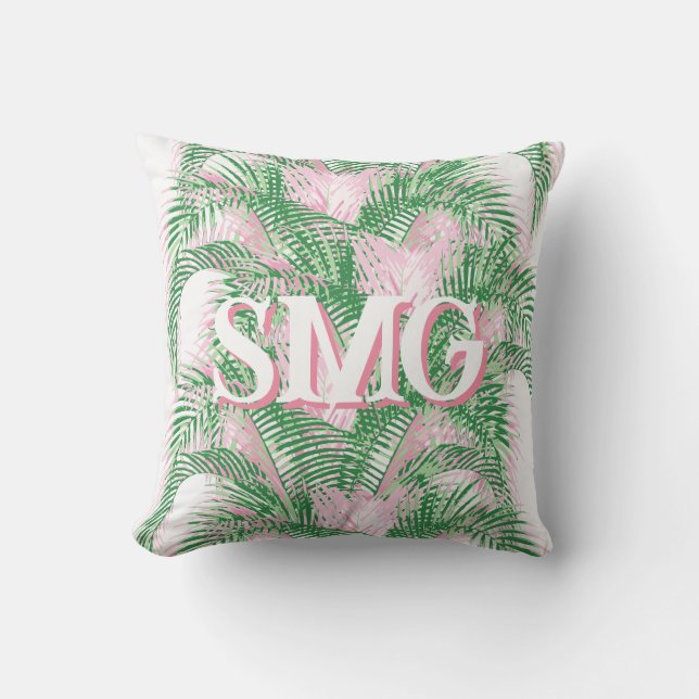 Plume Palm Fronds in Pink + Green Personalized Kissen (Vorderseite)