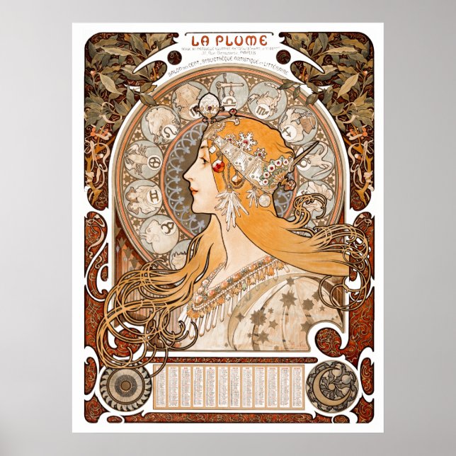 Plume Zodiac Woman von Alphonse Mucha - Jugendstil Poster (Vorne)
