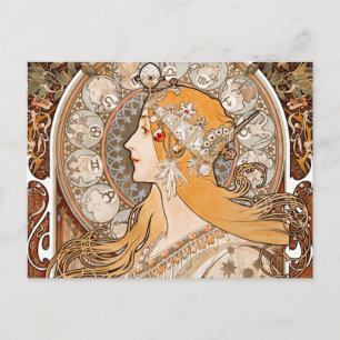 Plume Zodiac Woman von Alphonse Mucha - Jugendstil Postkarte
