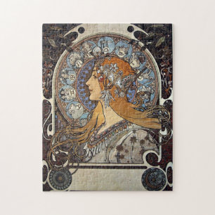 Plume Zodiac Woman von Alphonse Mucha - Jugendstil Puzzle