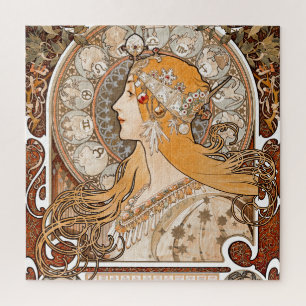 Plume Zodiac Woman von Alphonse Mucha - Jugendstil Puzzle