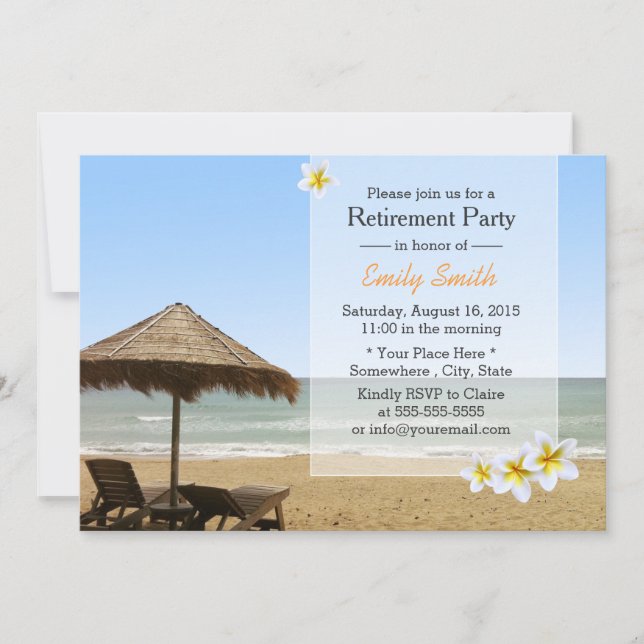 Plumeria Beach Vococation Retirement Party Einladung (Vorderseite)