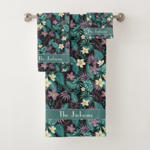 Plumeria Blume Emerald Green Tropical Blätter Badhandtuch Set
