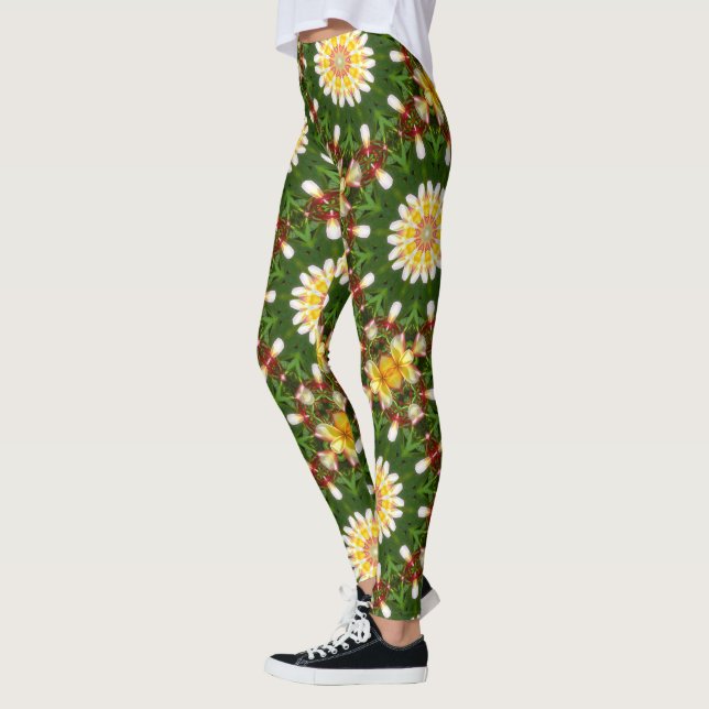 Plumeria Blume Mandala mit tropischer Symmetrie Leggings (Links)