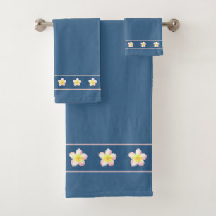 Plumeria-Blumen auf Blau Badhandtuch Set