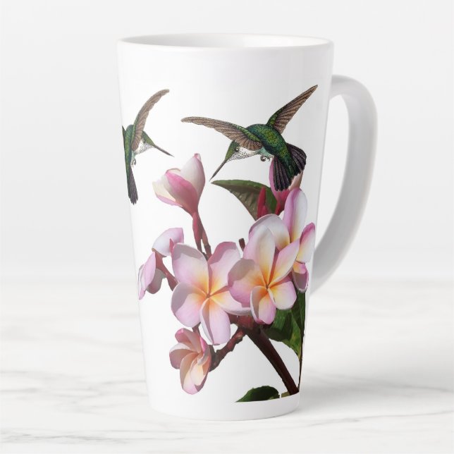 Plumeria-Blumen-Kolibri-Vogel Latte Tasse (Rechte Ecke)