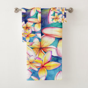 Plumeria Blüten mit Blue Hawaii Badetuch Set