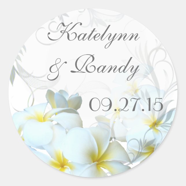 Plumeria Flourding Round Wedding Sticker (Vorderseite)