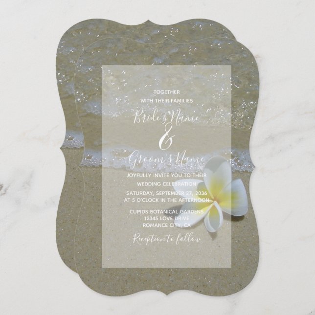 Plumeria Frangipani auf der Sand Hochzeit Einladun Einladung (Vorne/Hinten)