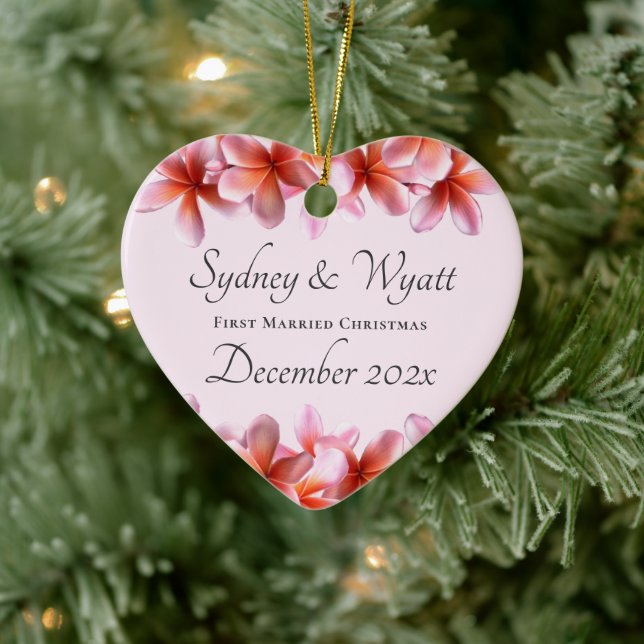 Plumeria Hawaiian Heart Erstes Weihnachtsfest Verh Keramik Ornament (Baum)