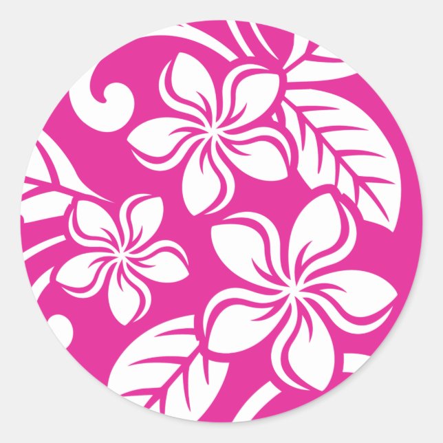 PLUMERIA (HOT PINK) KLASSIC ROUND STICKER (Vorderseite)