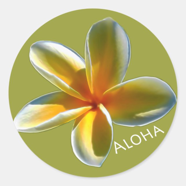 Plumeria mit Aloha Runder Aufkleber (Vorderseite)