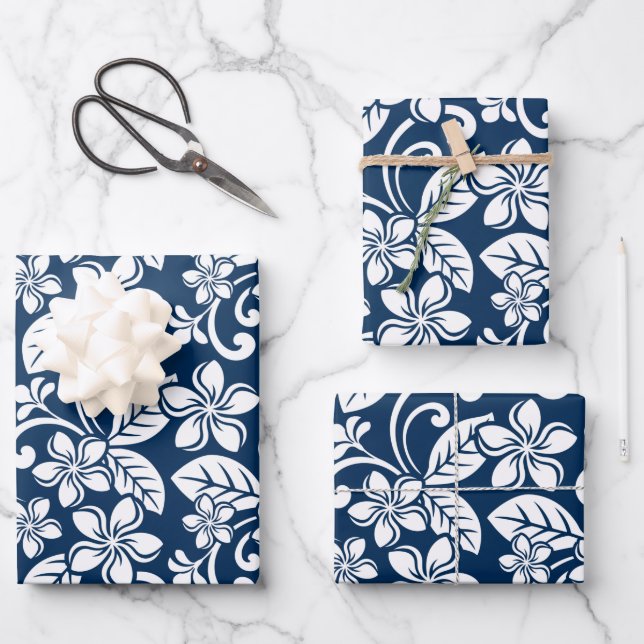PLUMERIA (NAVY BLUE) GESCHENKPAPIER SET (Vorderseite)