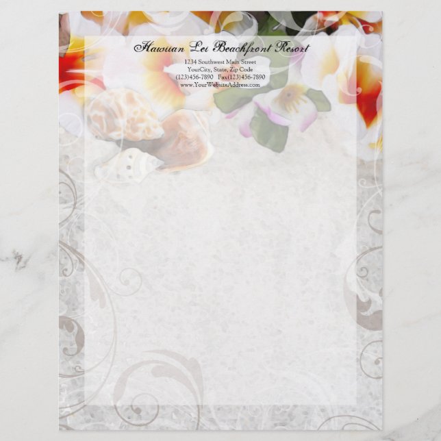 Plumeria Orchid Lei / Sandstrand Letterhead Briefkopf (Vorderseite)