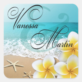 Plumeria Starfish Beach Tropical Hawaii Gefallen Quadratischer Aufkleber