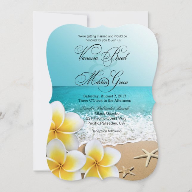 Plumeria Starfish Beach Tropical Wedding Einladung (Vorderseite)