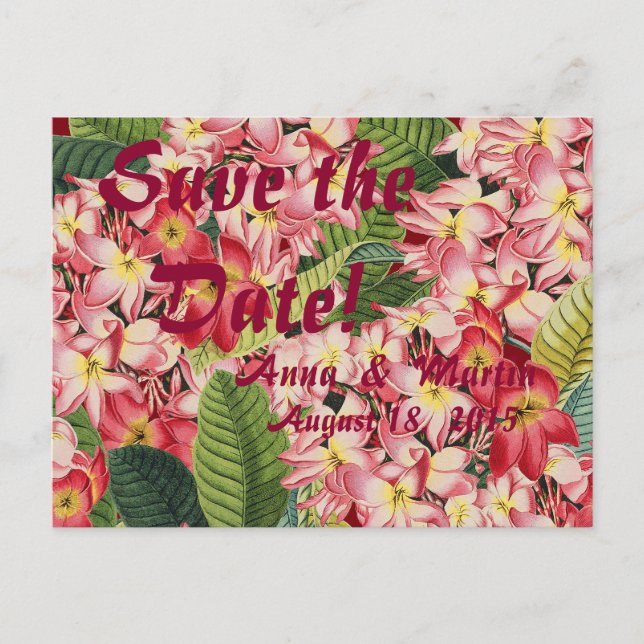 Plumeria Tropical Floral Save the Date Postkarten (Vorderseite)