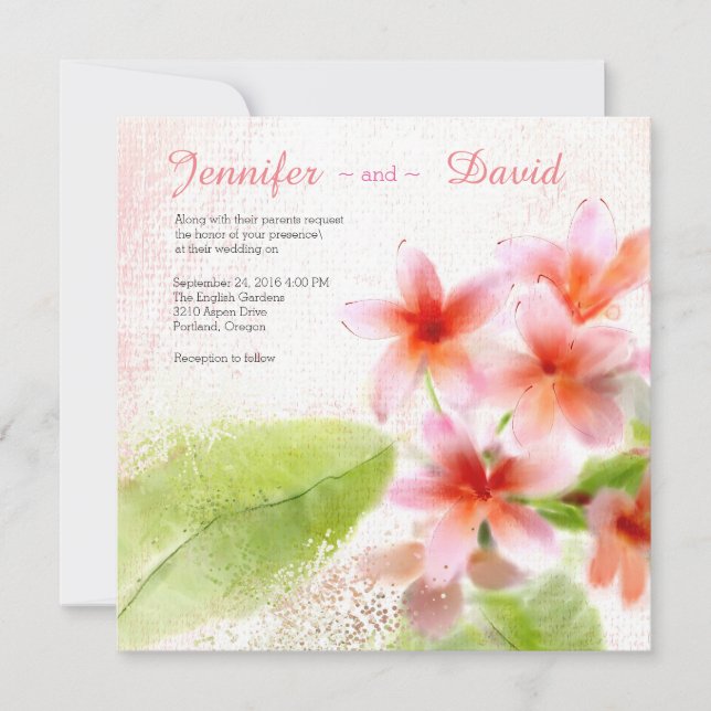 Plumeria Watercolor Custom Wedding Einladung (Vorderseite)